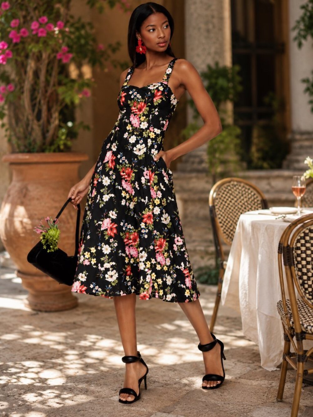 Avec Les Filles Floral Print Fit & Flare Midi Dress Size 4 NWT Romantic - Picture 2 of 11